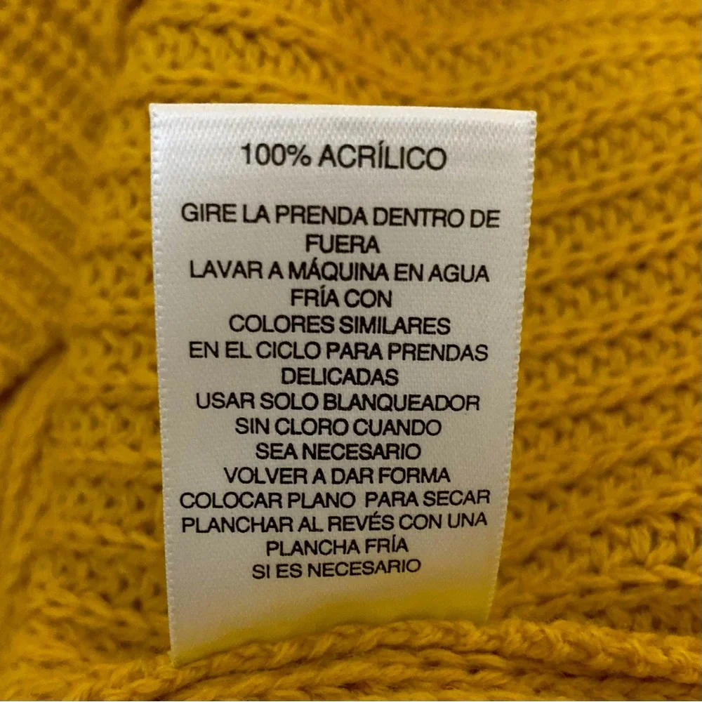 HANNAH Mustard Cable Knit Sweater Grommet Lace Tie Sleeve Accents Size Medium - Picture 8 of 9